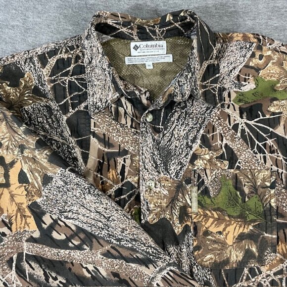 Vintage Columbia Timber Wolf Mens XXL 2XL Vented Mesh Camo Shirt Oak Tree Cotton - Picture 1 of 12